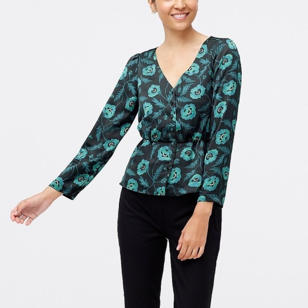 J.Crew Satin back crepe button-front peplum blouse Size 0
